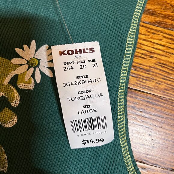 Y2k Surfwear Indie SO Love Peace Ribbed Tank Top Women's Size L Turquoise Green - Picture 3 of 8